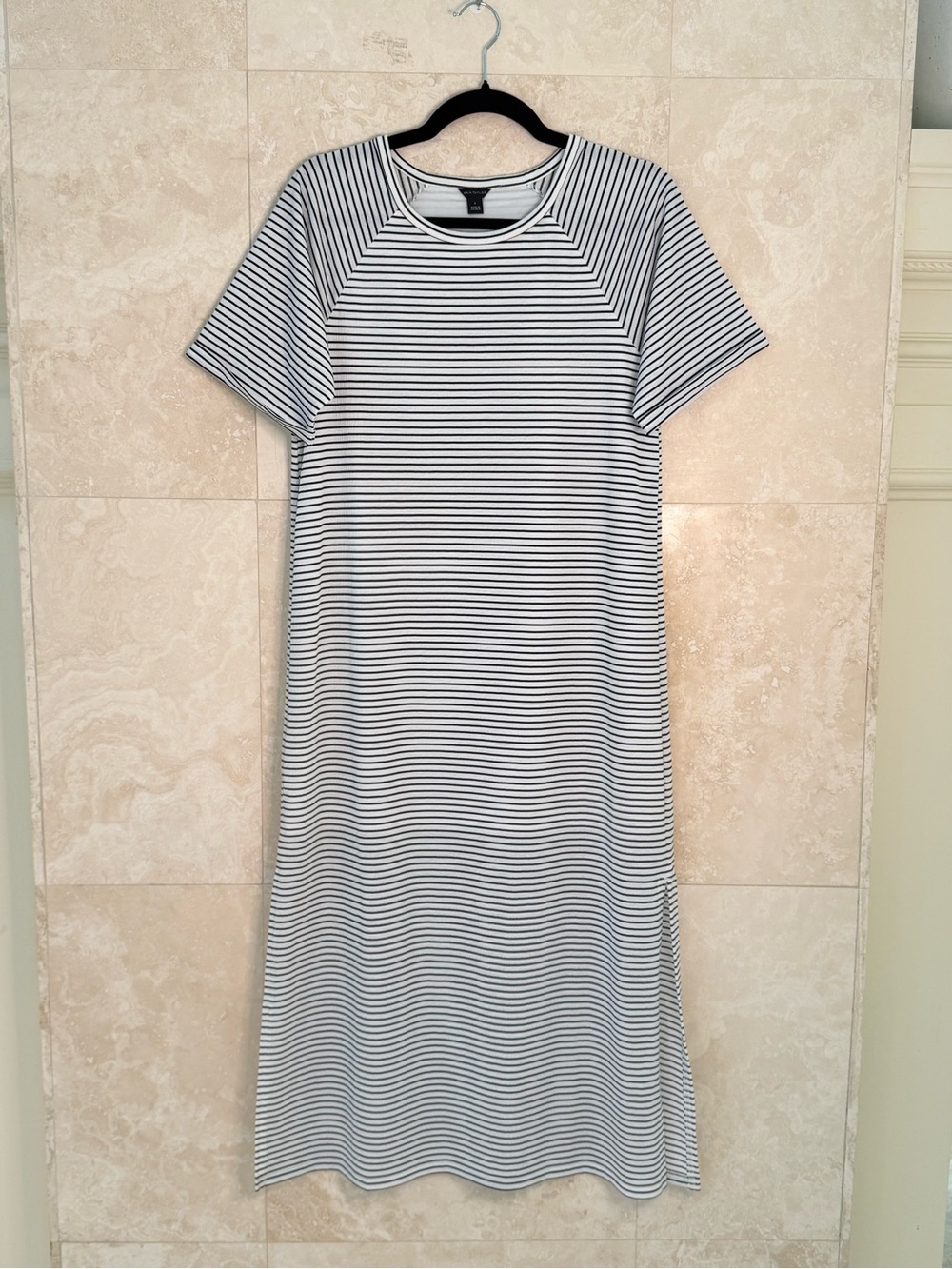 Ann Taylor Black White Striped Short Sleeve Maxi Dress Size Small